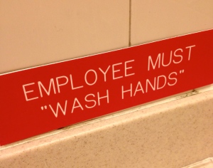 I hope their employees are in the habit or they might read this euphemistically. Scary. (Barnes&Noble bathroom)